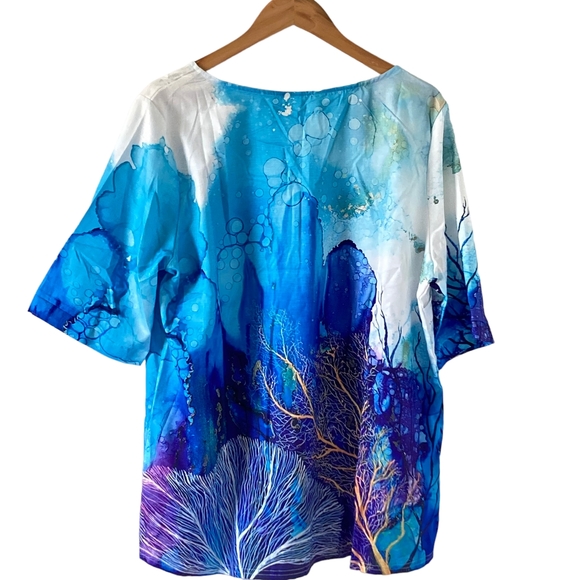 BNWT Men's Aquamarine Blue and Purple Underwater Scene T-Shirt - Size 2XL - Picture 4 of 11